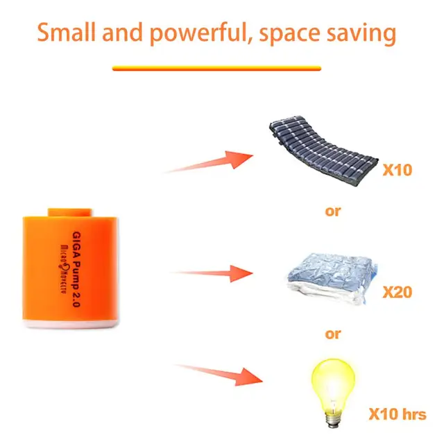GIGA  Pump 2.0 Mini Air Pump For Mattress Mat Camping Portable Electric Inflator Swimming Ring Vacuum Pump with 5 Nozzles 4
