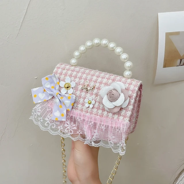 Sweet Princess Small Shoulder Bags Pearl Handle Children's Chain