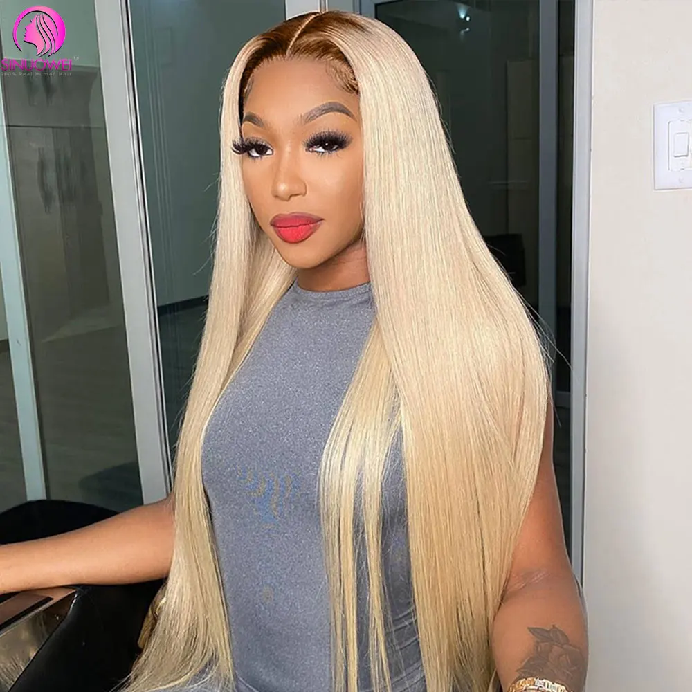 

4/613 Blonde Lace Front Human Hair Wigs 13x4 30Inch Preplucked Colored Human Hair Straight Lace Frontal Wig For Black Women 180%