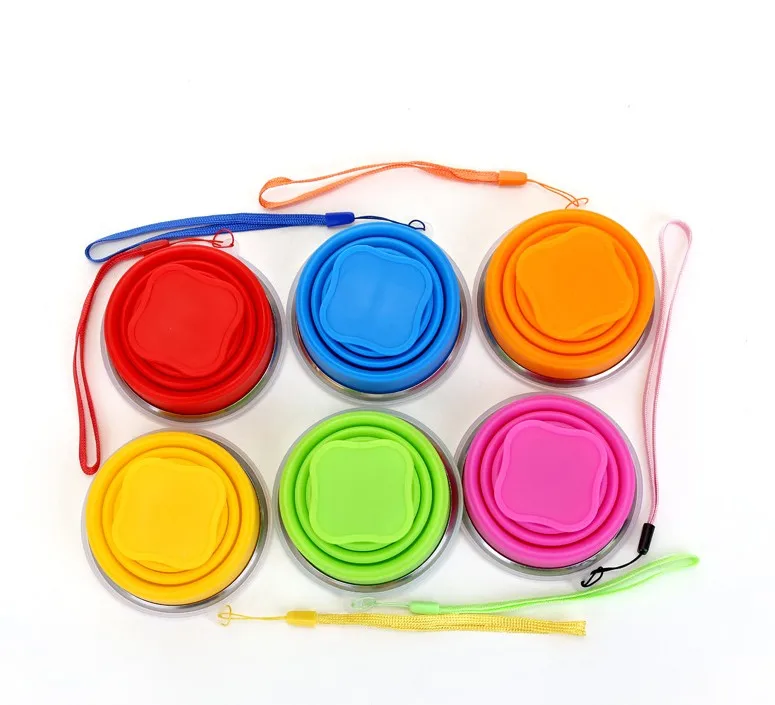 200MLStainless Steel Fashion Travel Silicone Retractable Folding Cup With Lanyard Outdoor Telescopic Collapsible Cups
