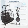 Large PE Wicker Egg Shaped Hanging Egg Chair with Stand and Thick Cushion, Indoor Outdoor. Oversized 2 Person Patio Swing Chair 6