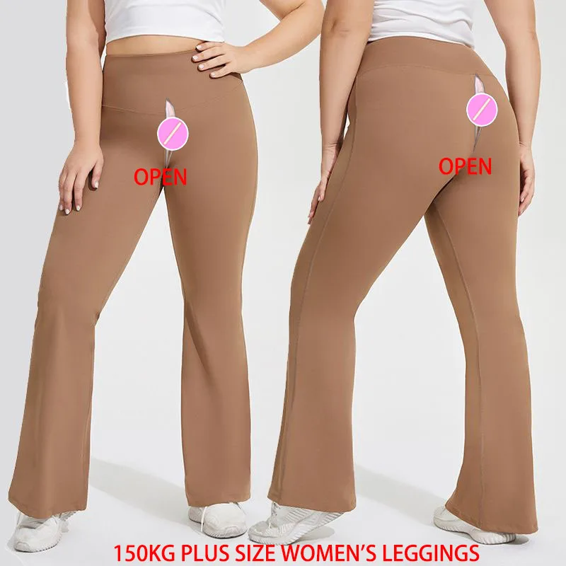 150kg-yoga-pants-women-seamless-leggings-outdoor-sex-open-crotch-stretch-high-waist-peach-hip-trousers-dance-bell-bottom-pants