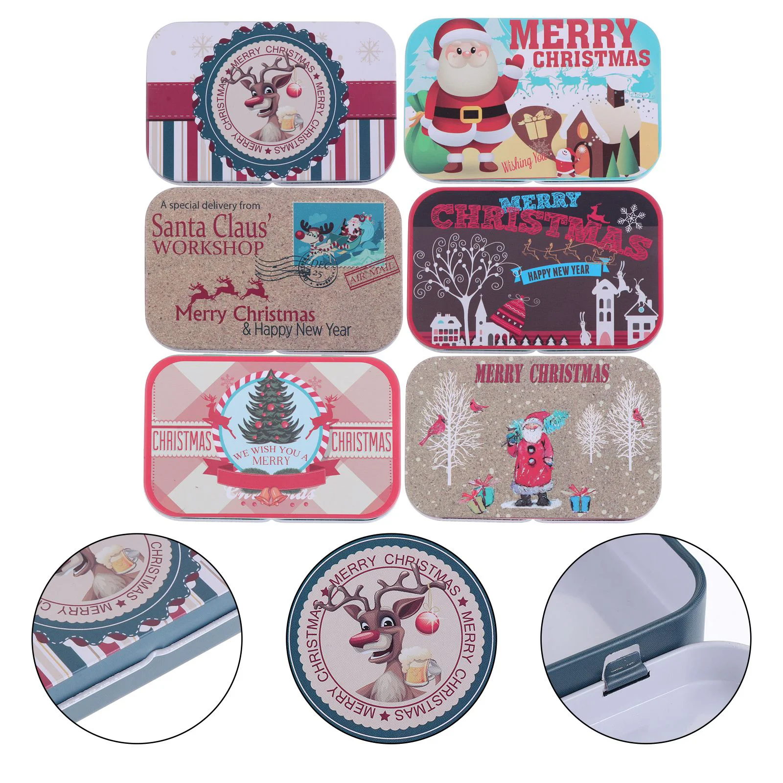

6pcs Merry Christmas Tin Box Candy Box Tinplate Case Gift Box Organizer Holder
