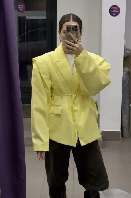 Structured Shoulder Pad Blazer with Lace Detail & Pockets photo review