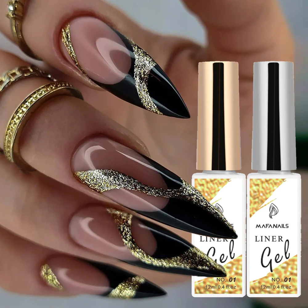 12Ml Oro Riflettente Glitter Nail Liner Gel Con Shinying Glitter Powder Smalto Per Unghie Oro Disegno Fai Da Te Graffiti Glitter Gold Gel