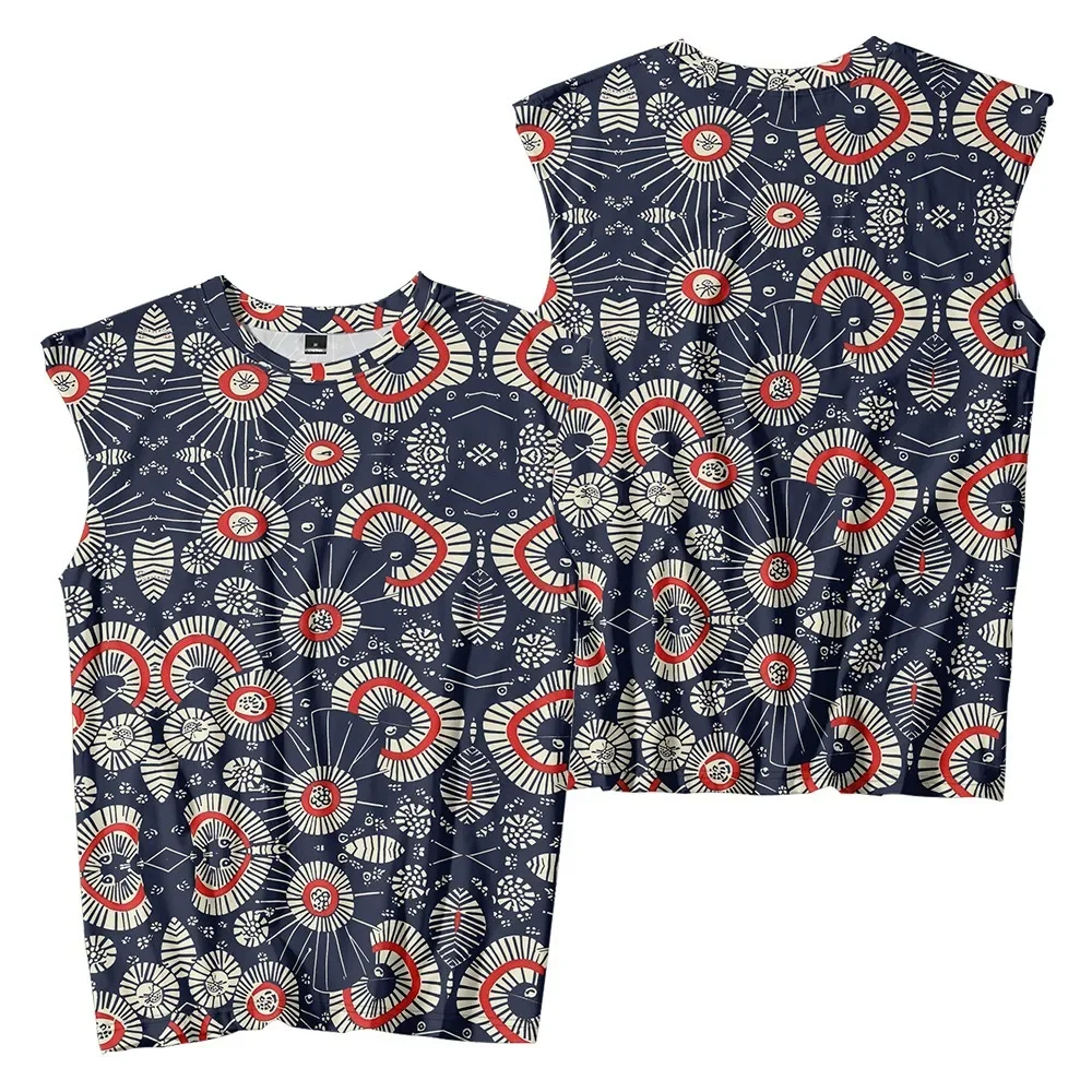 Gilet da uomo modello ventaglio giapponese Ukiyo-e Retro Harajuku Beach Holiday Canotte da sera Camicia senza maniche Top casual Abbigliamento da palestra