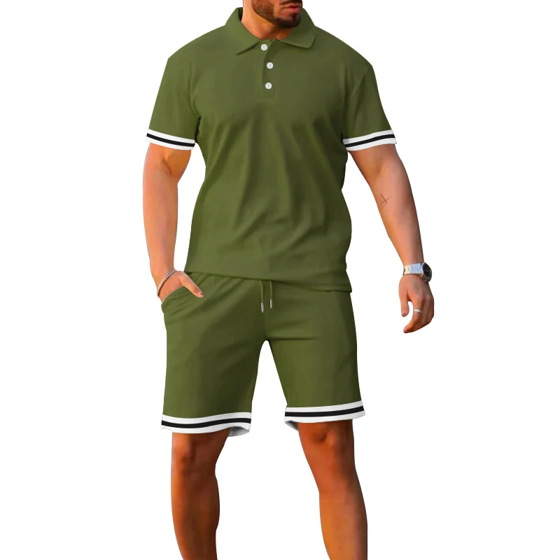 2024 New Summer Men's Clothing Europe And The United States Style Tough Man Short-sleeved Polo Shirt Shorts Two-piece Set