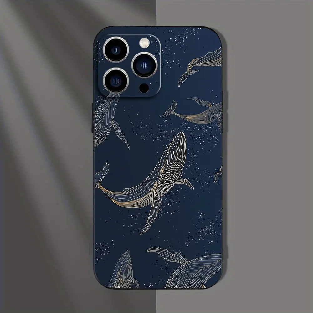 Coque noire créative baleine pour iPhone Pro/ Max/Plus, coque souple givrée tout compris, Protection d'objectif