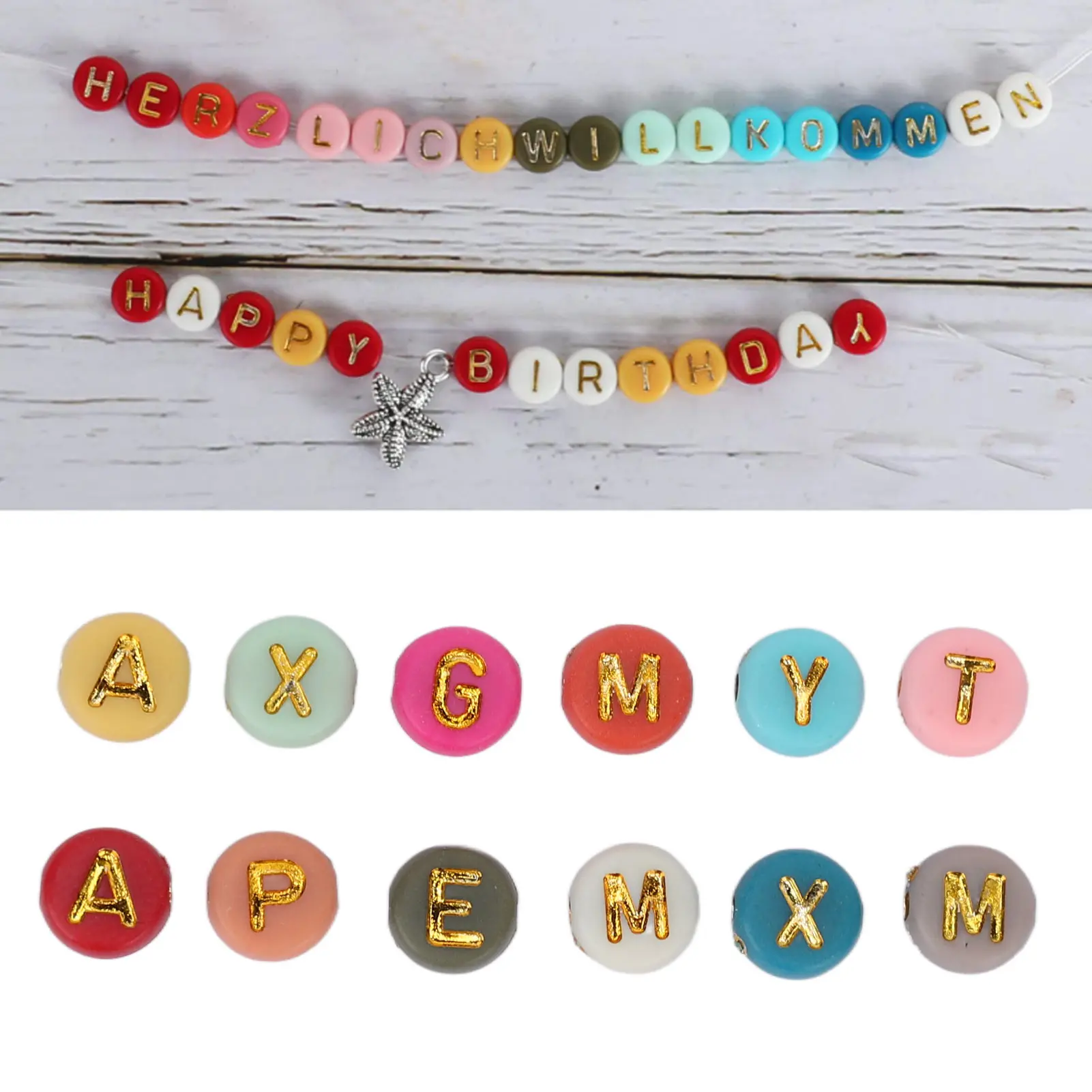 【Sale】1200Pcs Acrylic Letter Beads Smoother Comfortable Edges Round Colored Beard Beads for DIY Bracelet Necklace Earrings