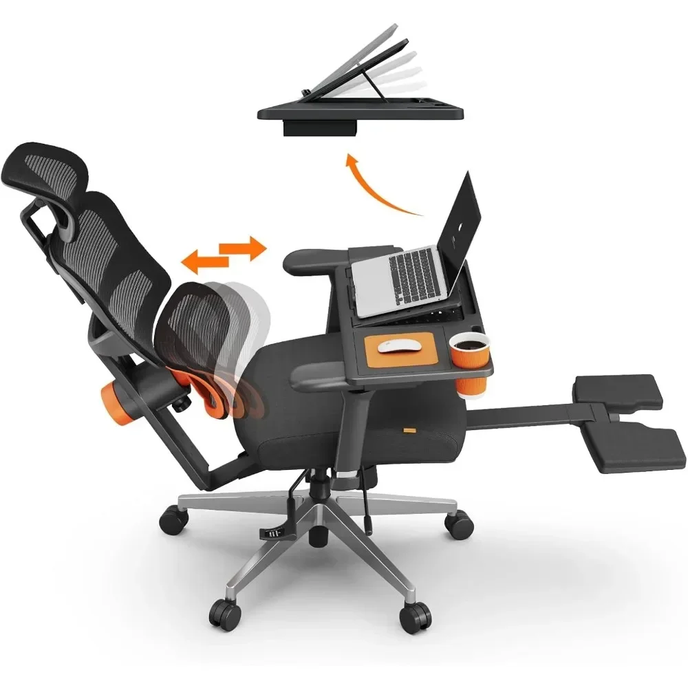 Office Chair, Auto Following Lumbar Support High Back Desk Chair with Laptop Desk Table, Seat Depth and Height Adjustable, Chair 6