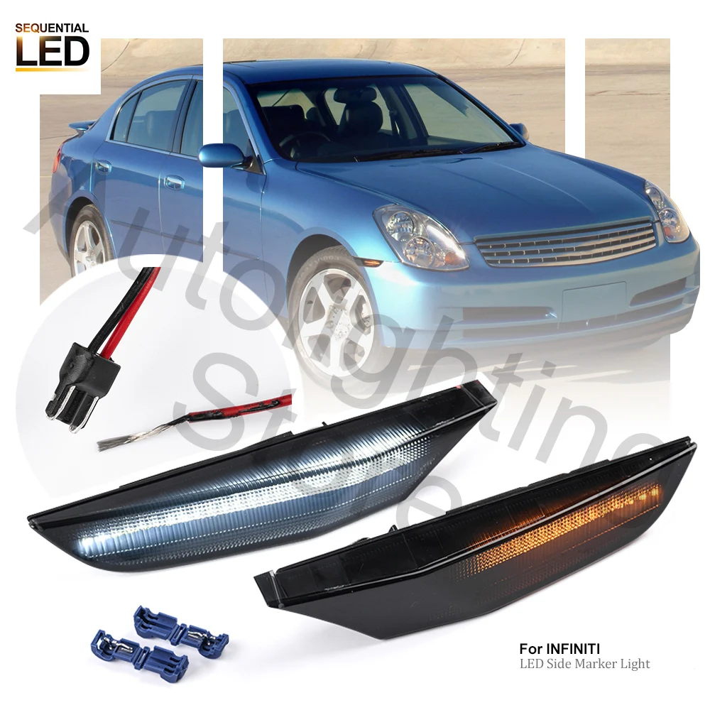 2X Smoked LED Side Marker Lights For 2003 2004 2005 2006 INFINITI G35