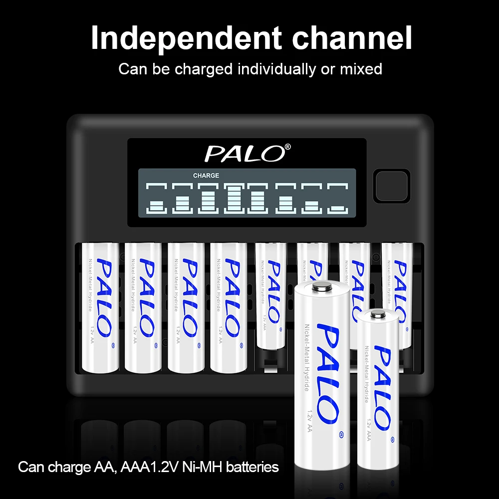 

PALO 1.2V AA AAA Battery Charger 8 Slots LCD Smart USB Fast Charger For 1.2V AA AAA 2A 3A NI-MH NI-CD Rechargeable Battery