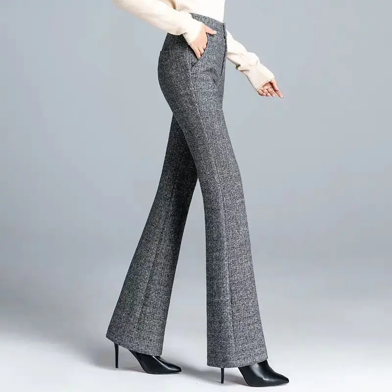 Luxurious Wool Feel Flat Front Pre-Hemmed Dress Pants (Gray) ON-900 main image 1