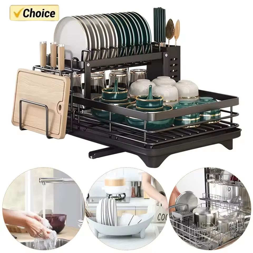 2025 Dish Drying Rack Kitchen Adjustable Stainless Steel Cutting Board Organizer Dish Bowl Drainer Storage Rack Kitchen Utensils
