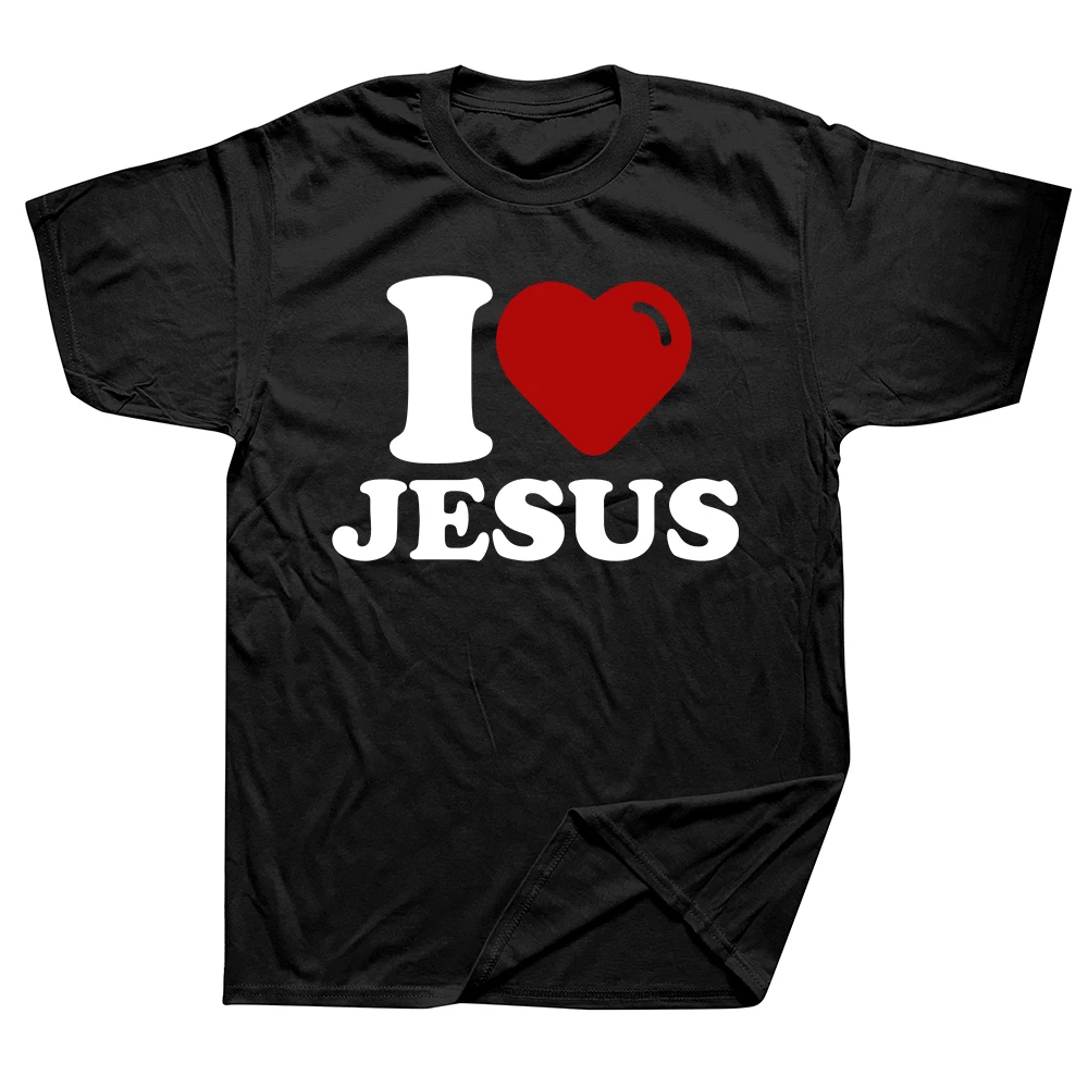 Vintage „I Love Jesus“ Grafik Unisex Reines Baumwoll-Streetwear T-Shirt, Humor-T-Shirt, Locker Geschnittene Kleidung für Männer und Frauen, Kurzarm