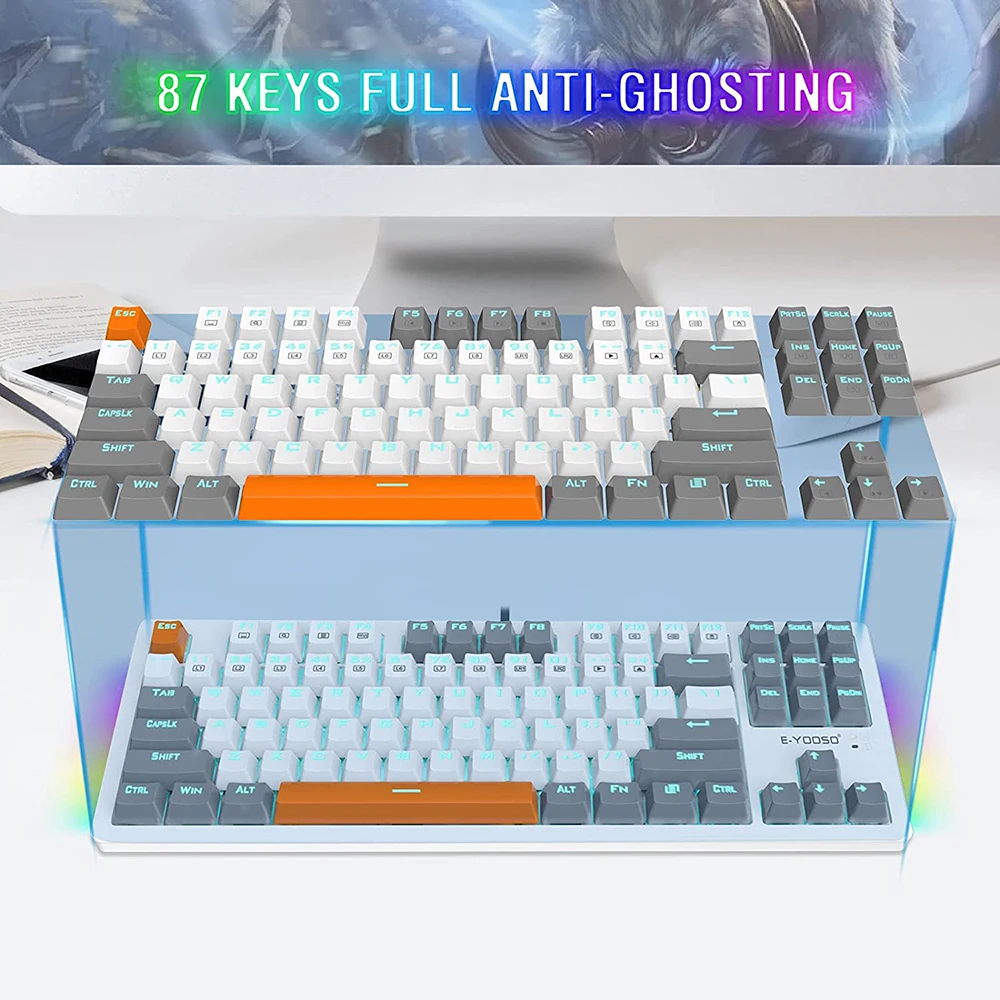 Wired Mechanical Gaming Keyboard 3 colors Keycap 87 Keys OUTEMU Switch Blue Backlit RGB Side light for Mac PC Windows XP/8/10 types of computer keyboard