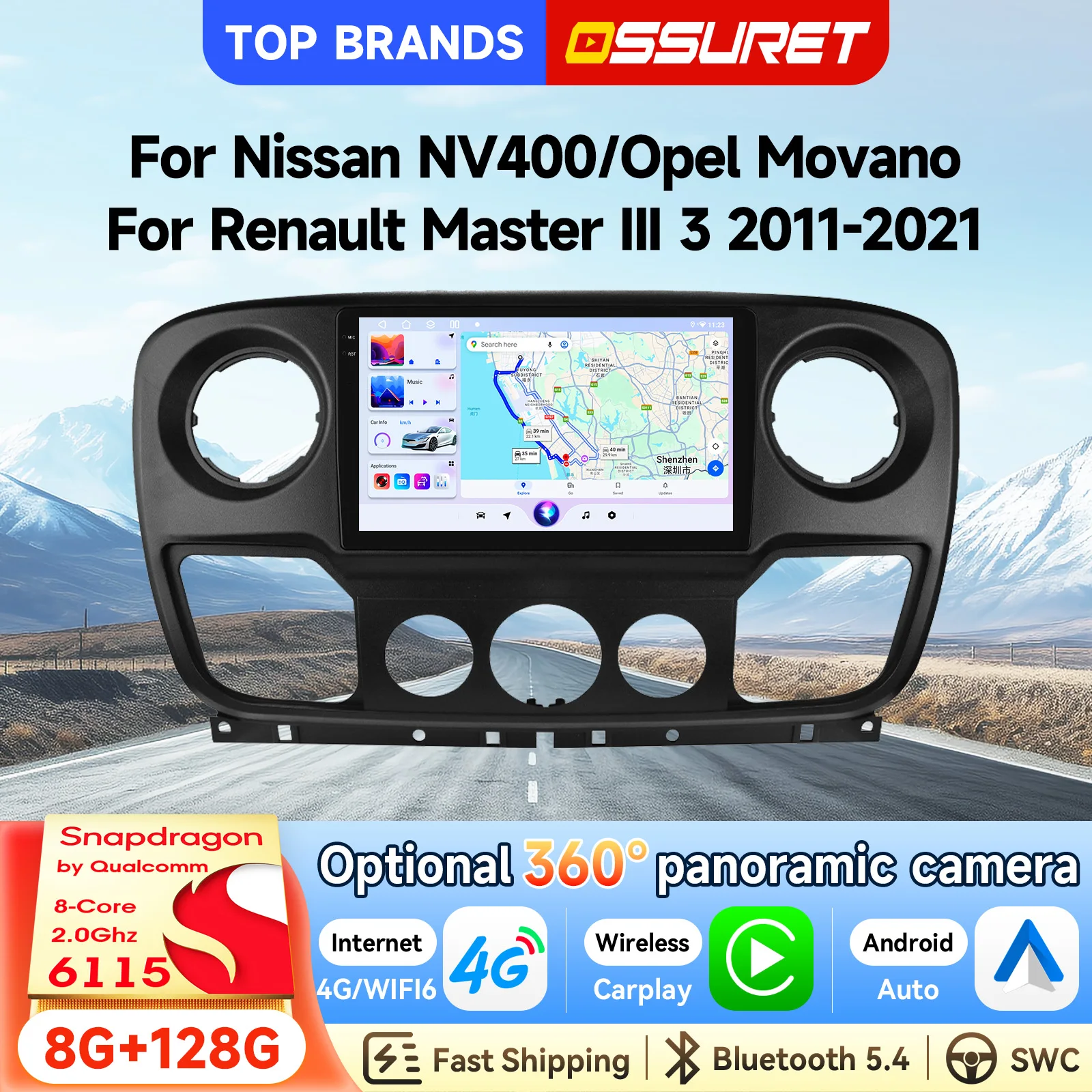 OSSURET Gran Oferta Sistema Inteligente para Auto Android 14 de 2 Din para Nissan NV400/Opel Movano 2010-2019 para Renault Master III 3 2011-2021 CarPlay Android Auto Bluetooth con Qualcomm Snapdragon 6115 WIFI SWC DSP Audio GPS Navegación Unidad Principal Reproductor Multimedia para Auto 1
