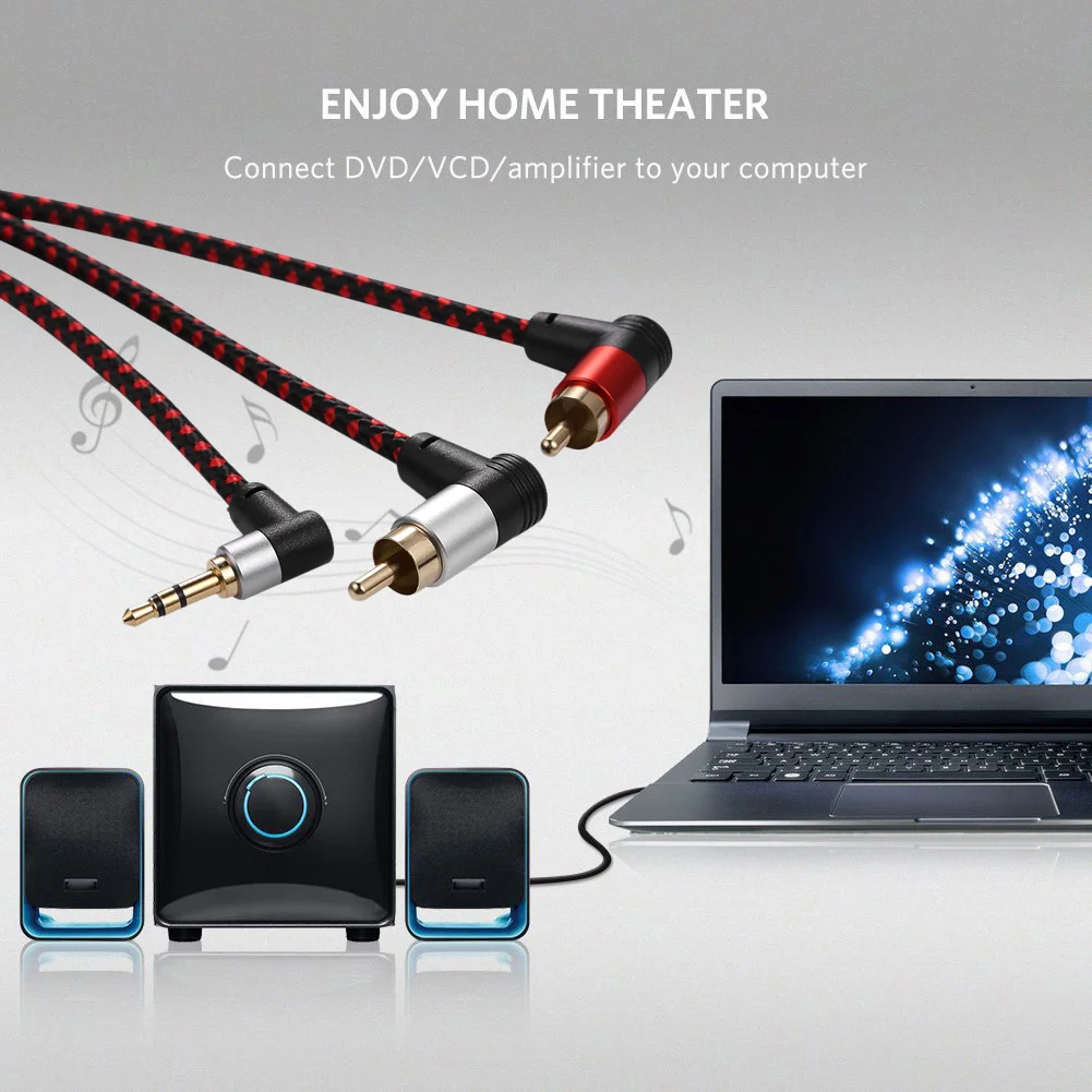 Right Angle Audio AUX Y Splitter Cable - Durable and Multi-functional