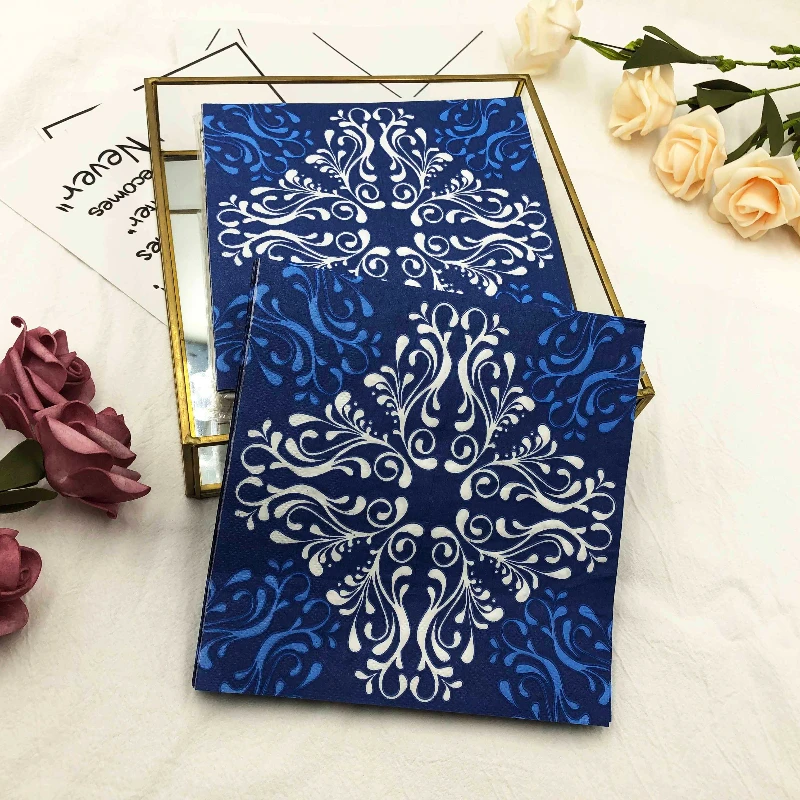 10/20pcs/Pac Colourful Printed Napkin Blue Flower Creative Square Paper Napkin Wedding Party Restaurant Folding Mouth Cloths paper napkins