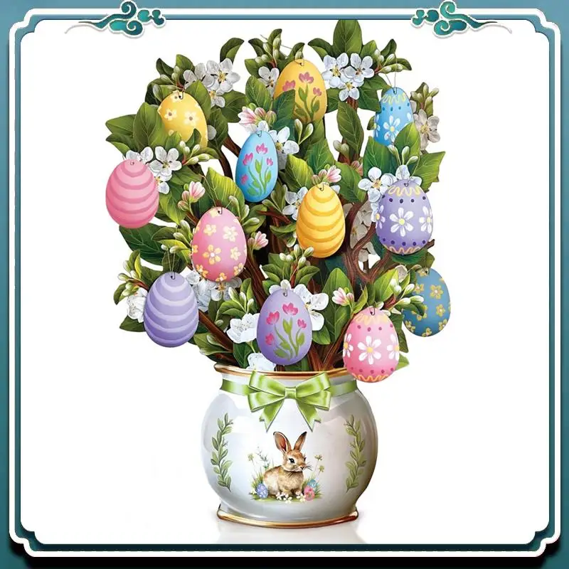 사용하기 쉬운 종이 카드, 부활절 달걀 나무, 실물 크기 영원한 꽃다발 3D 팝업 축하 카드 (빈 노트 카드 포함)