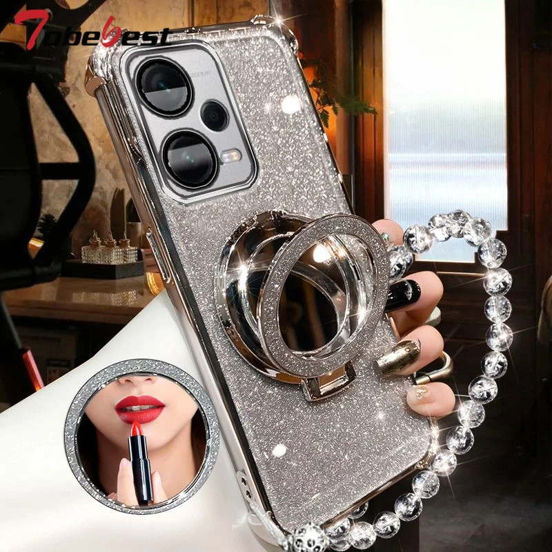 Shockproof Glitter Plating Crystal Bracelet Mirror Phone Holder Case