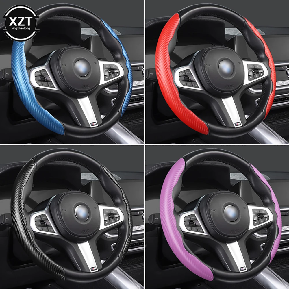 1Pair red carbon fiber look universal car steering wheel booster cover non-slip auto interior decoration accessories for auto steering wheel cover