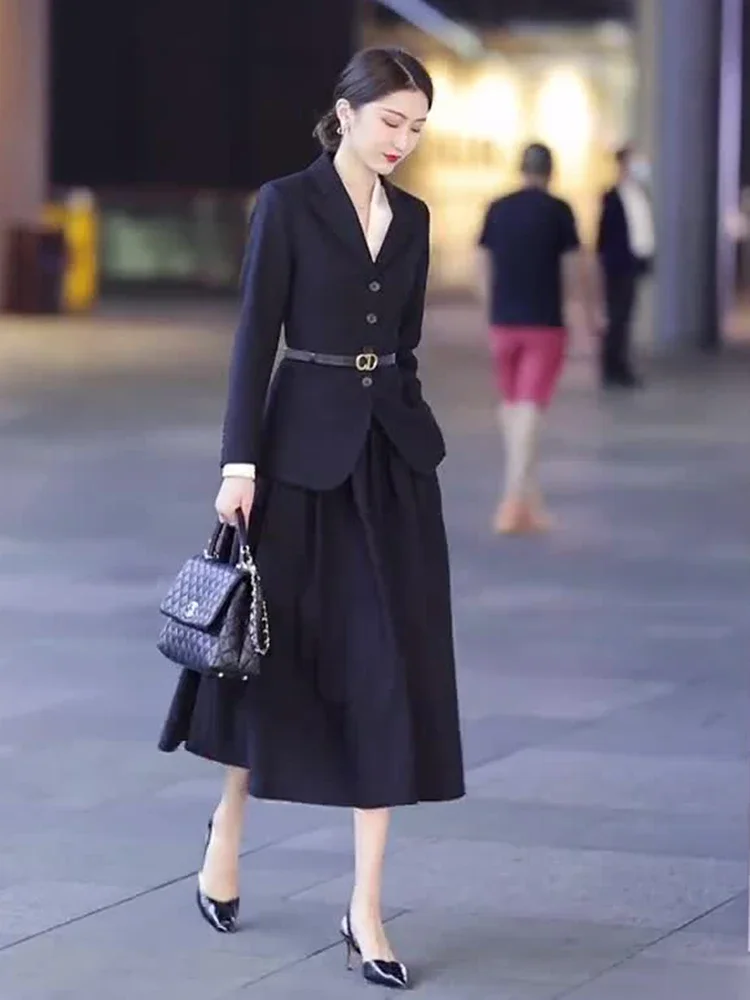 

UNXX Autumn Fragrance Short Single-breasted Suit Jacket Skirt Suit Vintage Belt Blazer Jacket Overskirt Two-piece Sets Woman