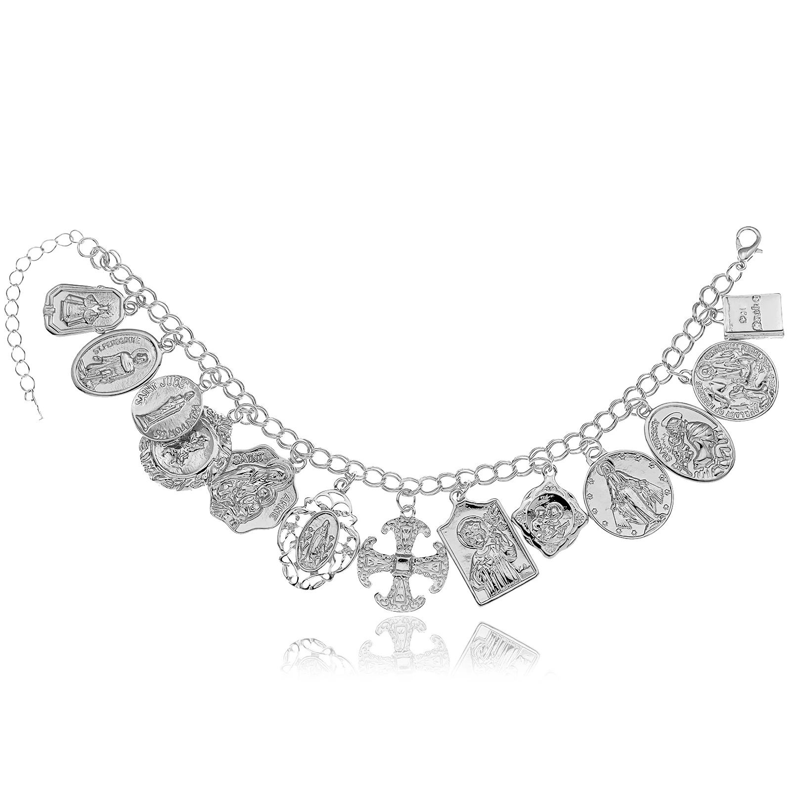 Vintage Bracelet Catholic Religious Medals Saints Cross Pendant Link Chain Women Man Charms Bangle Jewelry Gifts