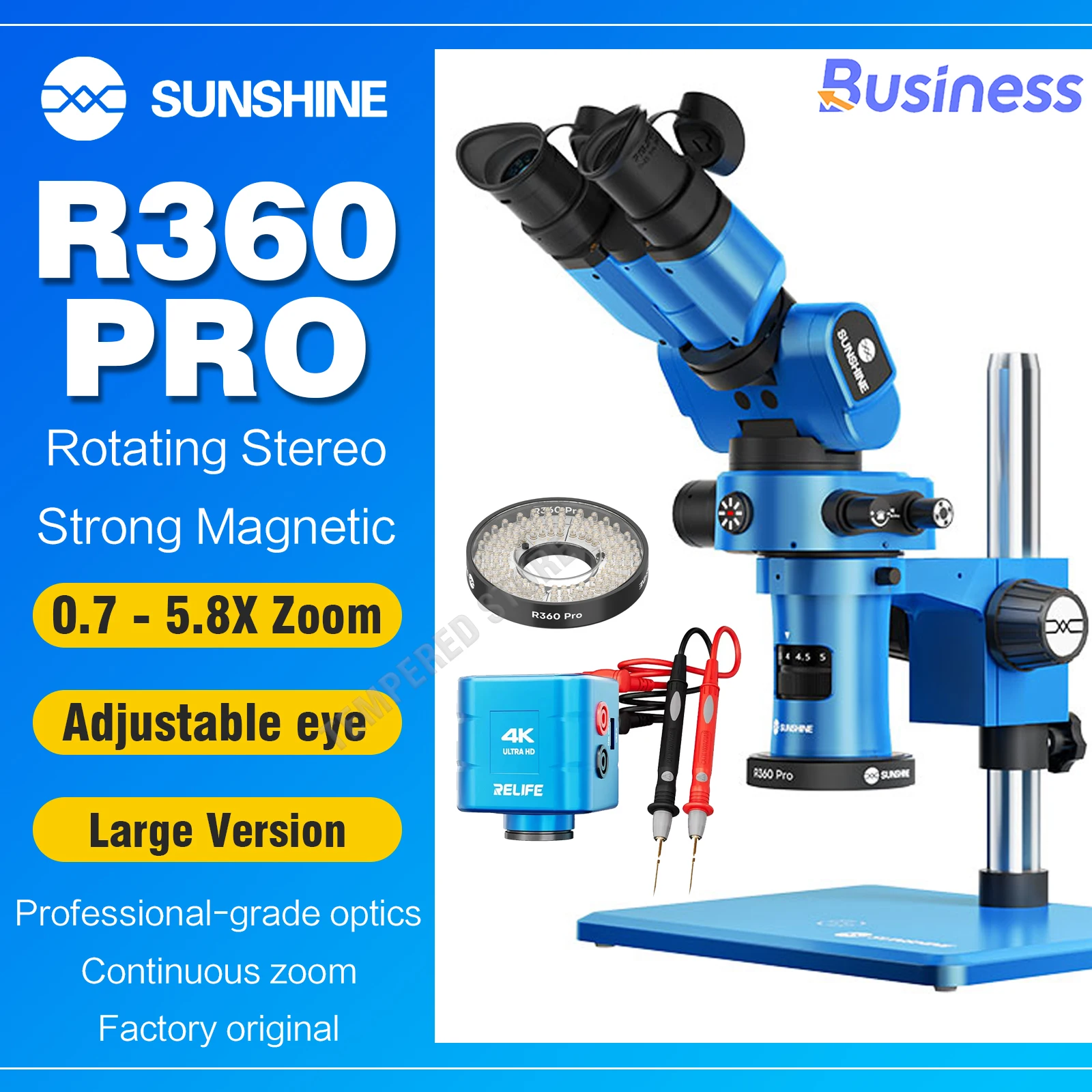 SUNSHINE Electronic Trinocular Microscope Tools R360PRO Foldable Integrated 7-58X Zoom 4K HD Multimeter Camera Rotatable Vision 1