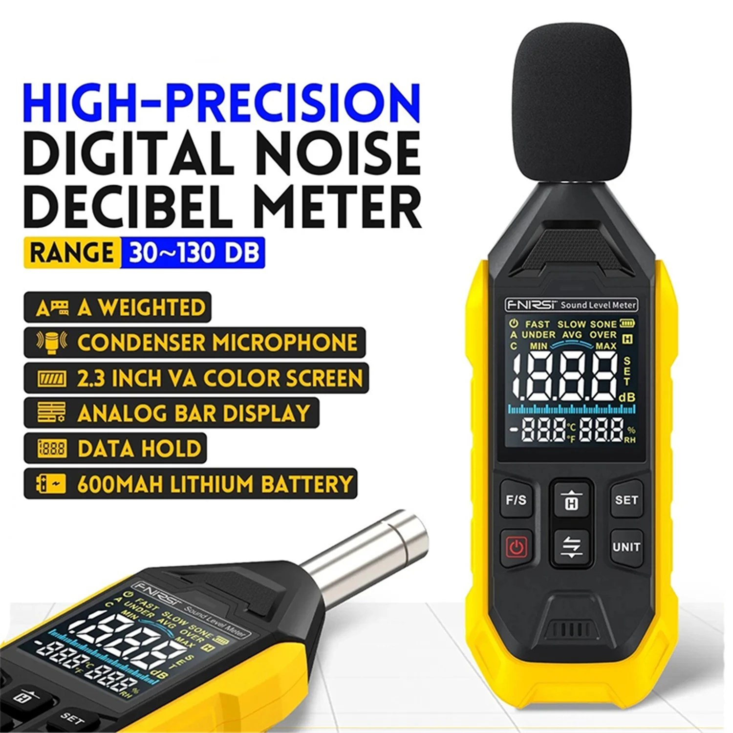 

FNIRSI FDM01 Noise Measuring Instrument Sound Level Meter Digital Handheld DB Meter 30~130dB Audio Measuring Instrument