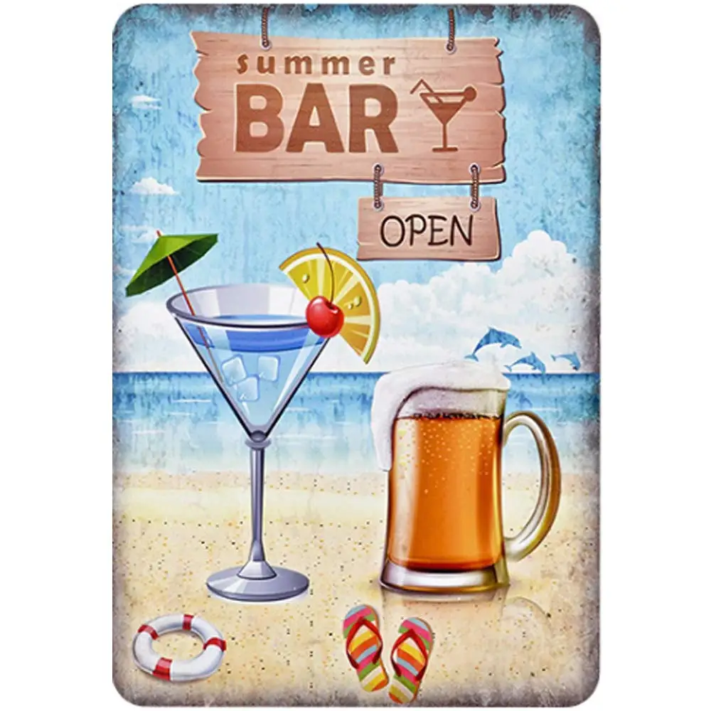 

Retro Design Summer Bar Tin Metal Signs Wall Art | Thick Tinplate Print Poster Wall Decoration for Bar