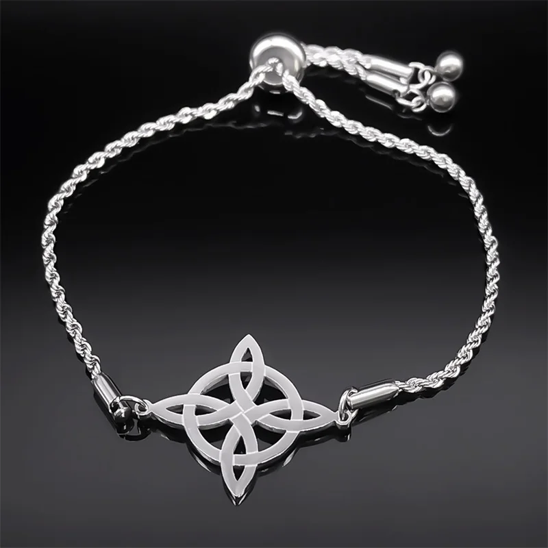 Bruxaria bruxa nó irlandês charme pulseira corrente de aço inoxidável mulher celtics nó wicca pulseiras jóias nudo de bruja b3565