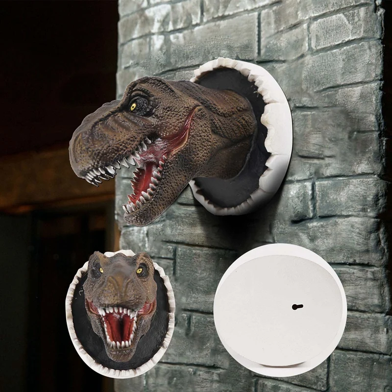 Hot Wall Mounted Dinosaur Bust Tyrannosaurus Head Sculpture Latex Foam Wall Hanging For Kids Room Bar Wall Home Decoration