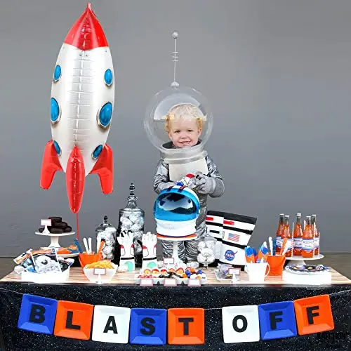 Große 3D-Astronauten-Folienballons, Rakete, Raumfahrer, Raumschiff-Luftballons für Kinder, Jungen, Weltraum-Thema, Geburtstagsparty-Dekorationen – Detail 1