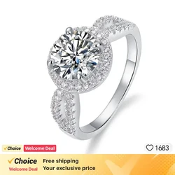 1CT round moissanite S925 sterling silver Women Created Diamonds Luxury Ring for Engagement Wedding Jewelry Ring whth Certifica