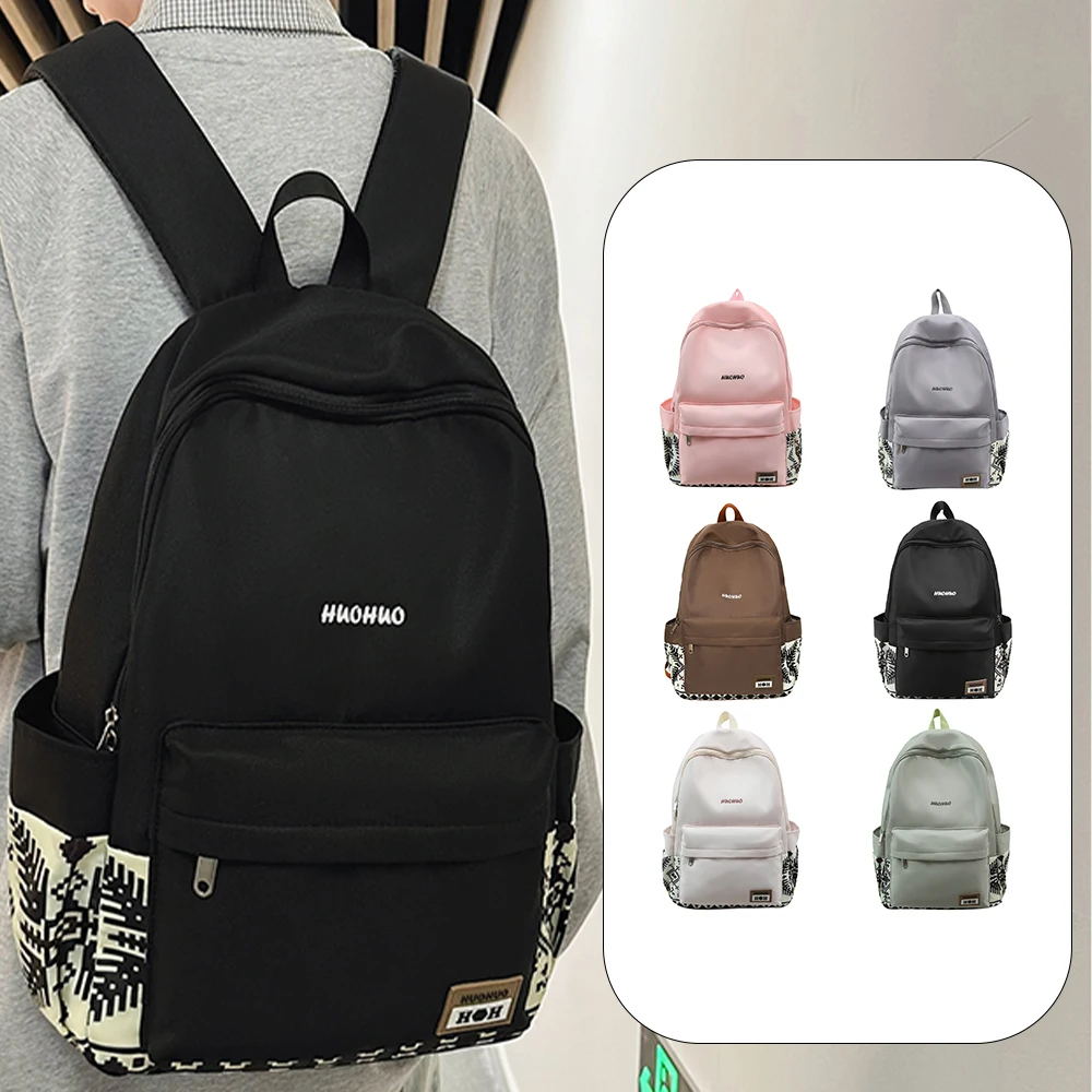 Ethnic Print Nylon Backpack with Logo Detail, Multi-Pocket Daypack, Lightweight Water-Resistant Bag for School & Daily Use 1