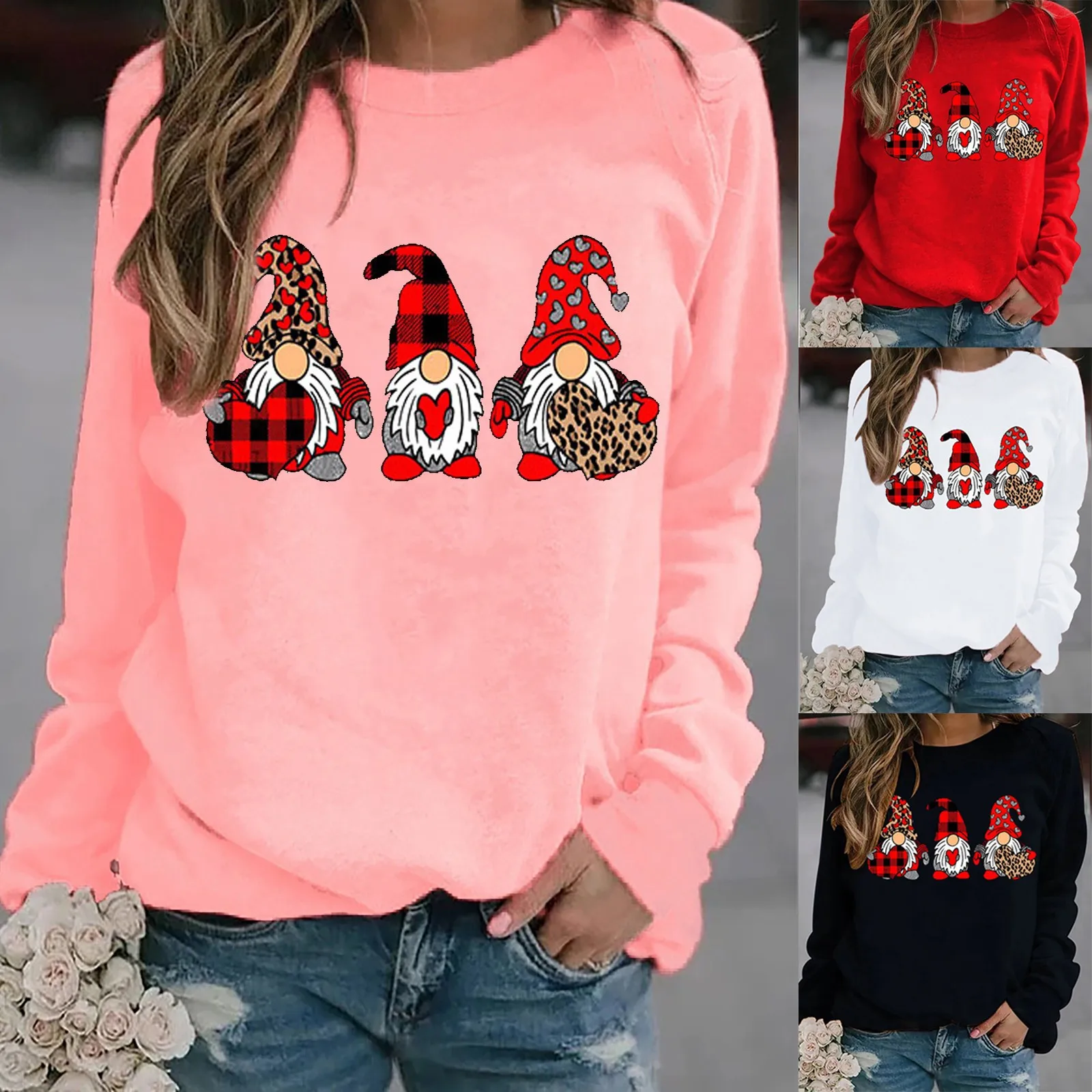 

Crop Sweatshirts Women Hoodies Women Sweatshirt Blouse Top Red Dwarf Doll Print Pullover Valentine's Day Womens Workout Cloth