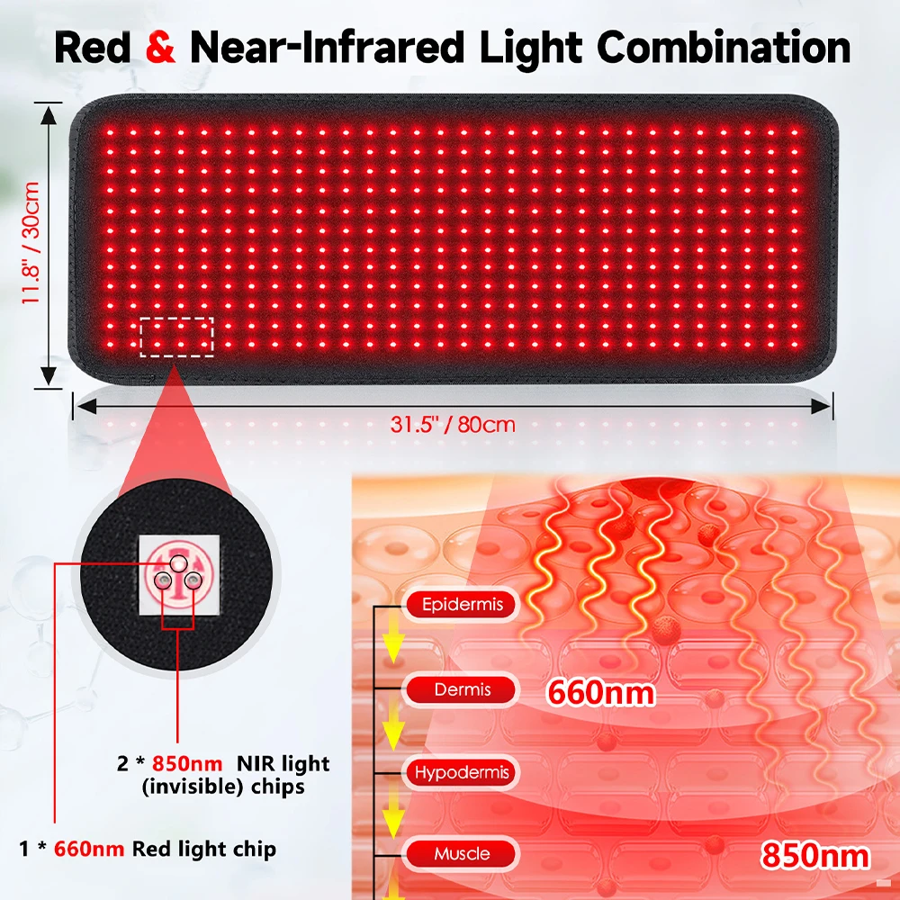 Red＆Infrared Therapy Belt Body Therapy Heating Pad Device Cushion Mat Waist Back Shoulder Muscle Pain Relief Massage