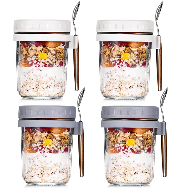 Overnight Oats Container with Lid and Spoon(4-Piece set), 10 oz