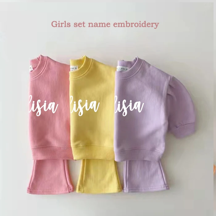 

2023 Fall Season Outfits Baby Girls Clothes Set Customized Name Embroidery Top Clothes Many Colour Bodysuit Long Sleeve Sets