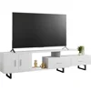 Modern 69" TV Stand with MDF Cabinet and Powder Coated Steel Legs for Living Room and Bedroom, White 1