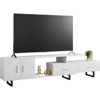 Modern 69" TV Stand with MDF Cabinet and Powder Coated Steel Legs for Living Room and Bedroom, White 1