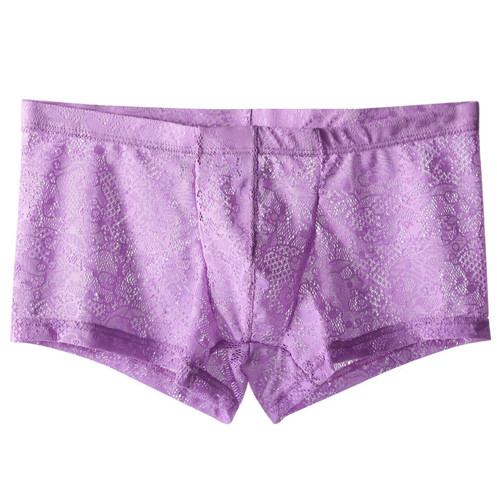 Transparent Lace Bulge Pouch Underwear for Men, Low Waist Boxer Briefs, Size L 3XL, Nylon Fabric (No Accessories)