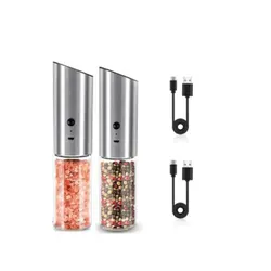 USB Rechargeable Electric Salt and Pepper Grinder Set - Automatic Spice Mill Shaker Kitchen Tool (2pcs)