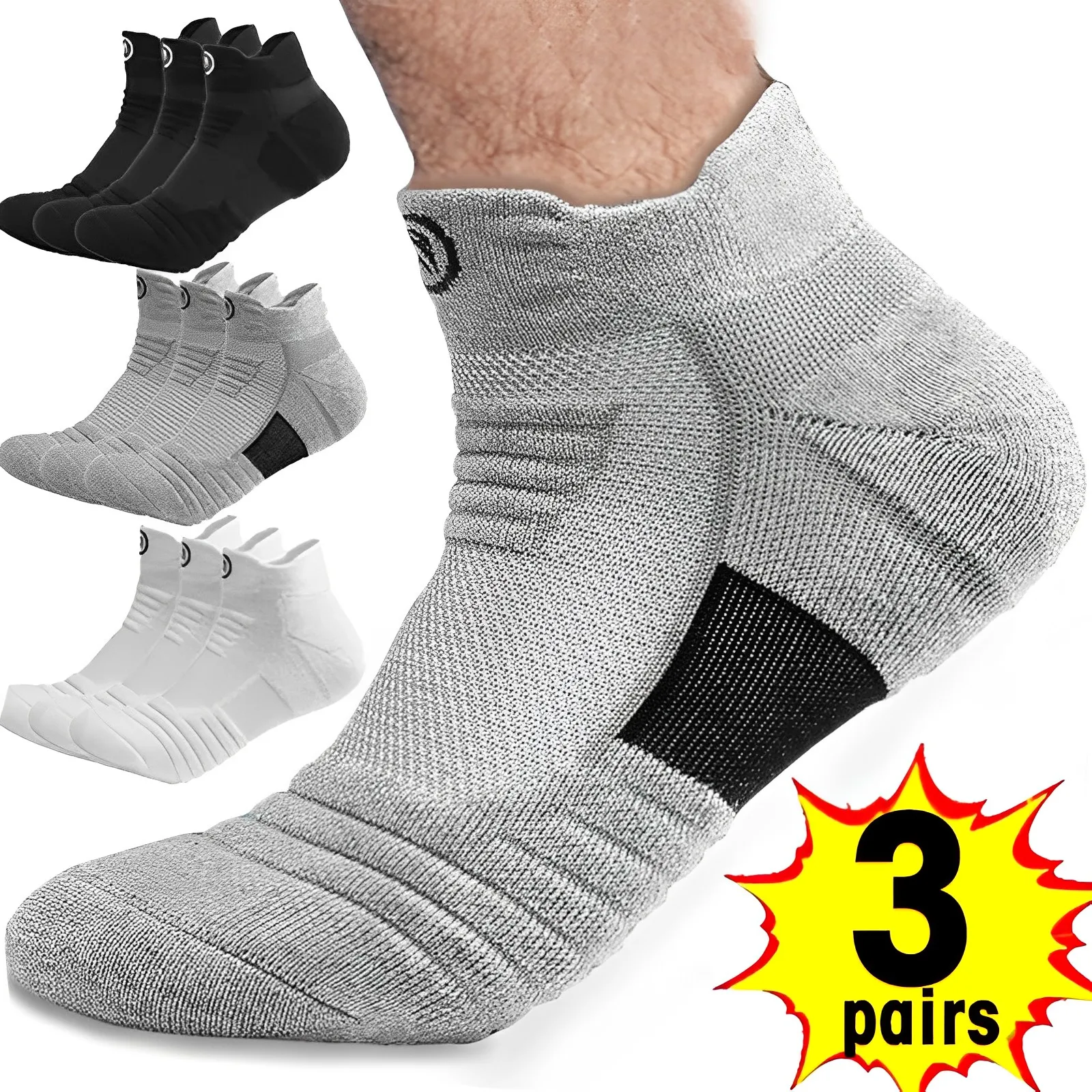 

3Pairs Sport Running Socks Breathable Cotton Sock Moisture Wicking Athletic Socks Long Short Sweat Deodorant Towel Sox Men Socks