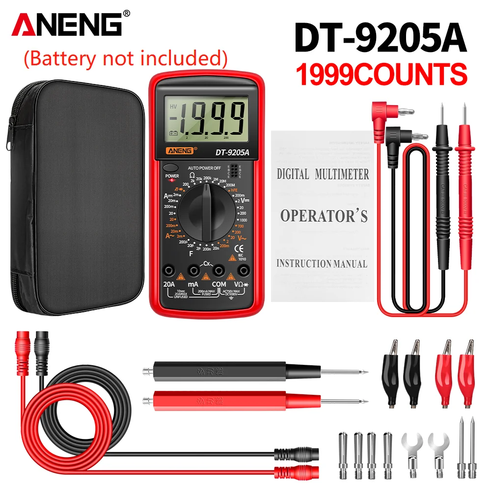 Digital Multimeter AC/DC Transistor Voltage Tester ANENG DT9205A