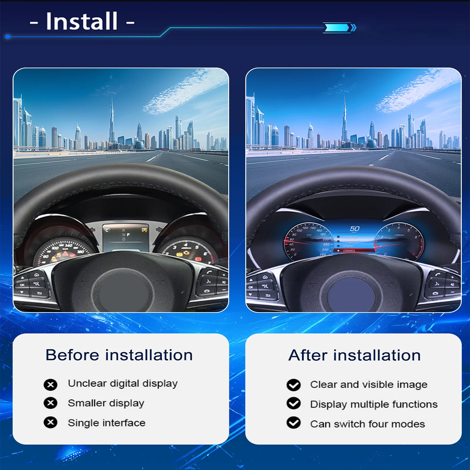 Panel de Instrumentos Digital LCD Navicluster de 10.25'' para Mercedes-Benz Clase R W164 ML GL Años 2005-2010, Plug & Play, Cabina Virtual, Velocímetro 6