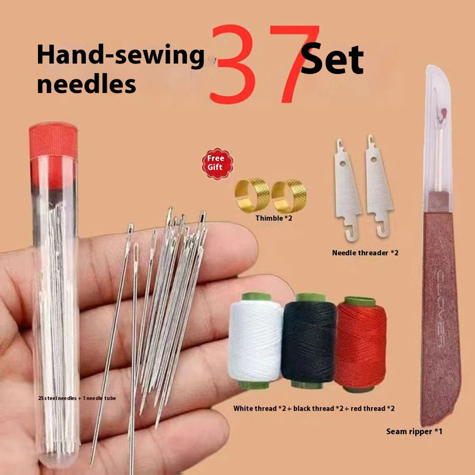 Large Eye Sew Needle Set with Thread Big Nose Steel Needle Kit Reusable DIY Basic Sewing Set for Craft & Sewing Production