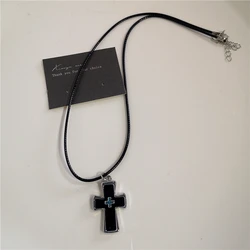 Edgy Black Heart Cross Pendant Necklace in Retro Grunge Style (8)