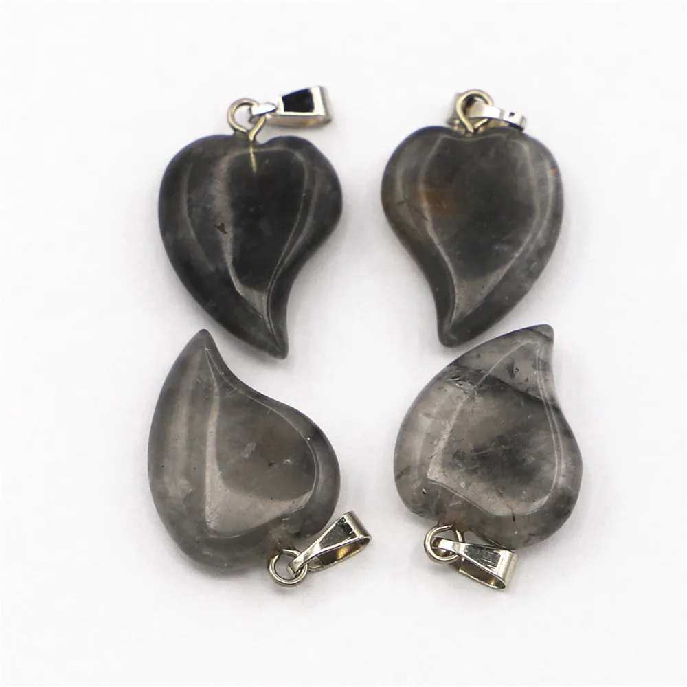 New Natural Stone Devil Smoky Crystal Pendants Charms Crooked Heart Slide for Fashion Jewelry Necklace Making 24pcs Wholesale